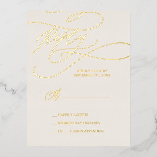 Romantische Ivory Gold Foil Wedding Simple RSVP Ca Folie Einladungspostkarte (Vorderseite)