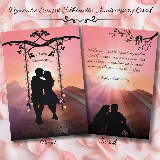 Romantische Jubiläumskarte für Sonnenuntergang Sil Karte