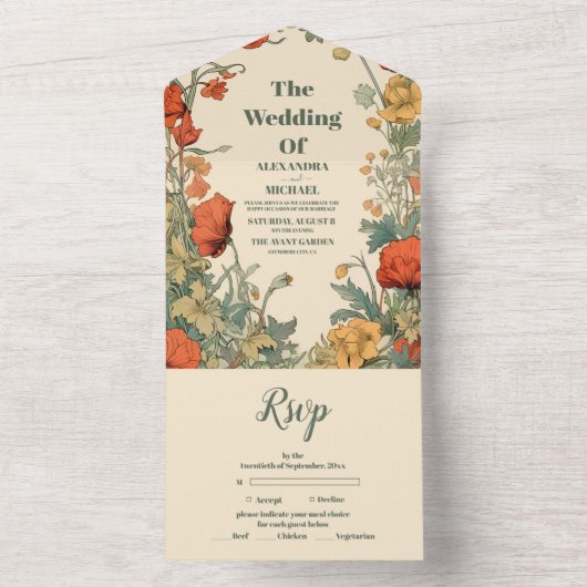 Romantische Jugendstil-Hochzeit All In One Einladung (Innen Boden)