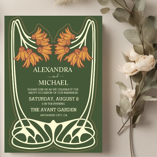 Romantische Jugendstil-Hochzeit Einladung