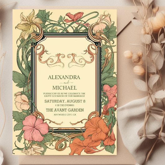 Romantische Jugendstil-Hochzeit Einladung