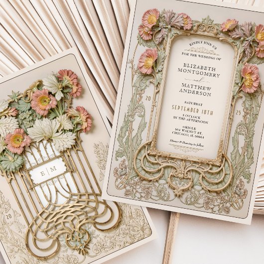 Romantische Jugendstil-Hochzeit Einladung