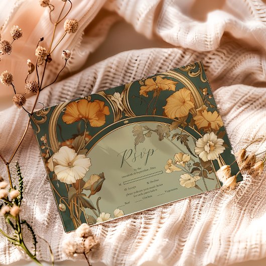 Romantische Jugendstil-Hochzeit RSVP Karte