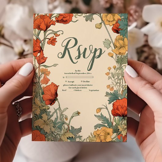 Romantische Jugendstil-Hochzeit RSVP Karte