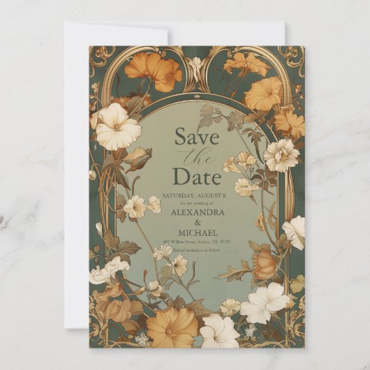 Romantische Jugendstil-Hochzeit Save The Date (Vorderseite)
