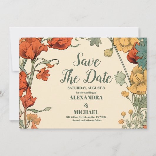 Romantische Jugendstil-Hochzeit Save The Date (Vorderseite)