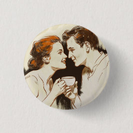 Romantische Kaffeedatepaare, die sich süßen Blick  Button