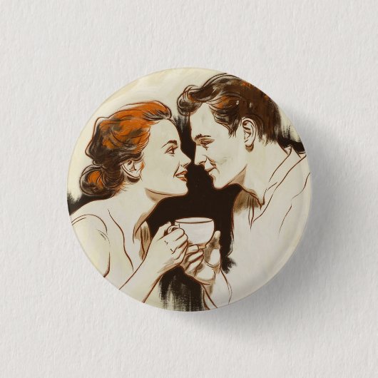 Romantische Kaffeedatepaare, die sich süßen Blick  Button (Vorderseite)