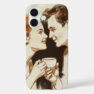 Romantische Kaffeedatepaare, die sich süßen Blick  iPhone 16 Hülle