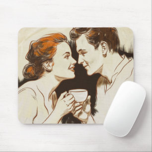 Romantische Kaffeedatepaare, die sich süßen Blick Mousepad