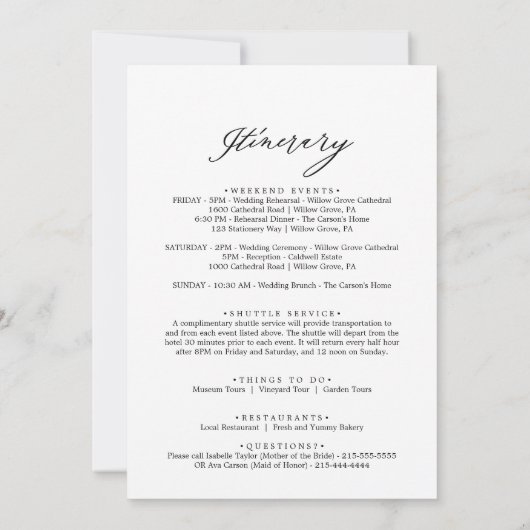 Romantische Kalligrafie Begrüßungsschreiben und Re (Rückseite)