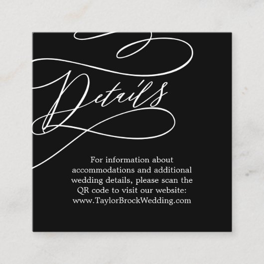 Romantische Kalligrafie Black QR Code Hochzeitsdet Begleitkarte (Vorderseite)