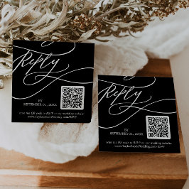 Romantische Kalligrafie | Black QR Code Wedding RS Begleitkarte