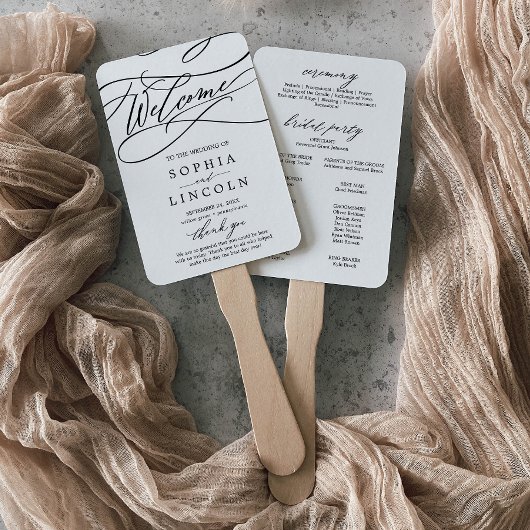 Romantische Kalligrafie Blüh Wedding Program Fan Fächer