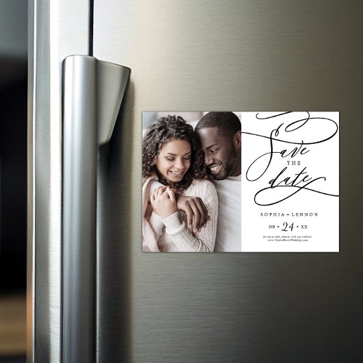 Romantische Kalligrafie Blühe Foto Save the Date Magneteinladung