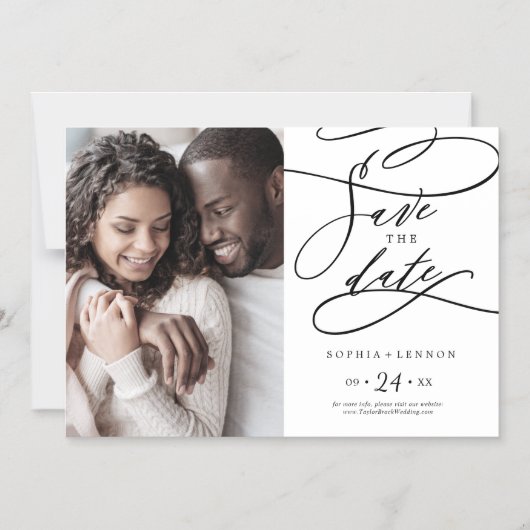 Romantische Kalligrafie Blühe Foto Save the Date Magneteinladung (Vorderseite)