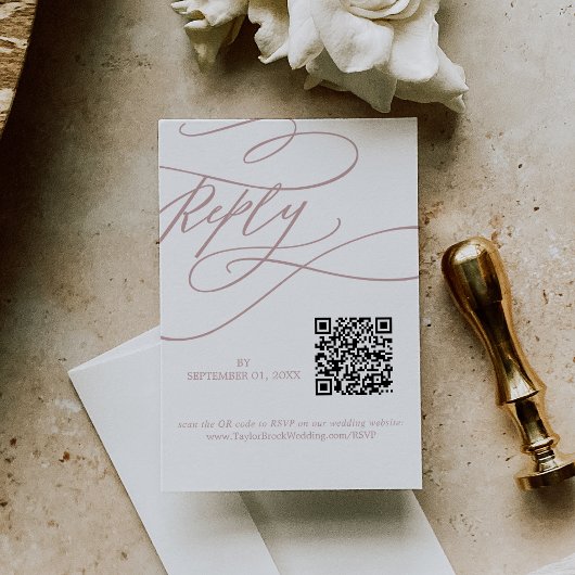 Romantische Kalligrafie Blush Pink QR Code Hochzei RSVP Karte