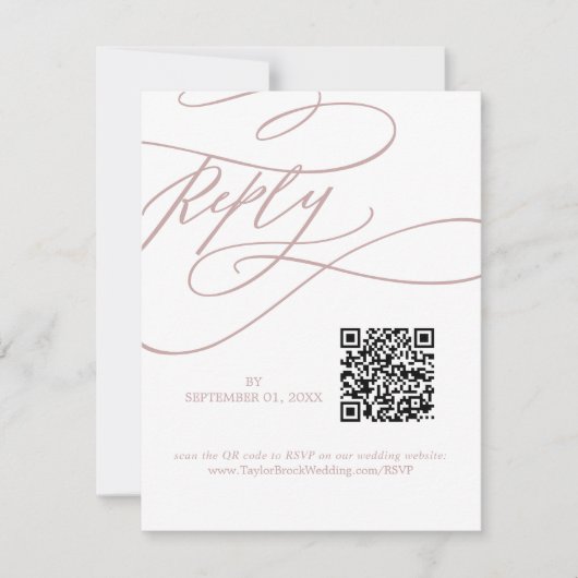Romantische Kalligrafie Blush Pink QR Code Hochzei RSVP Karte (Vorderseite)