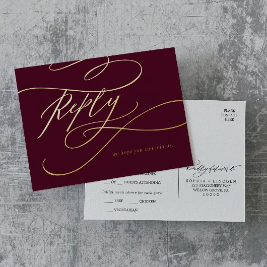 Romantische Kalligrafie Burgundy Gold Foil UAWG Folie Einladungspostkarte