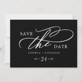 Romantische Kalligrafie | Dark Black QR Code Save The Date (Vorderseite)