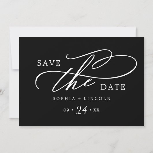 Romantische Kalligrafie | Dark Black QR Code Save The Date (Vorderseite)