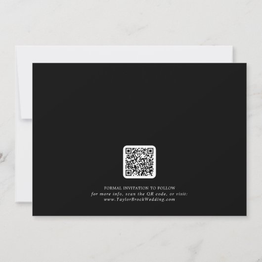 Romantische Kalligrafie | Dark Black QR Code Save The Date (Rückseite)