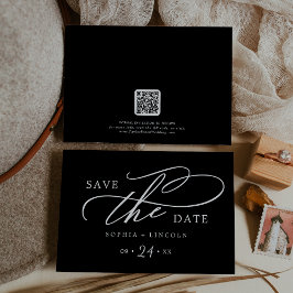 Romantische Kalligrafie | Dark Black QR Code Save The Date