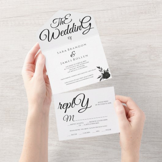 Romantische Kalligrafie Die Hochzeit All In One Einladung (Abreißtisch)