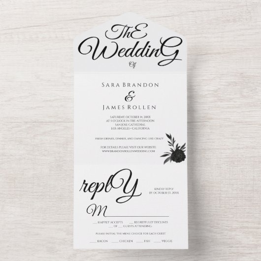 Romantische Kalligrafie Die Hochzeit All In One Einladung (Innen)