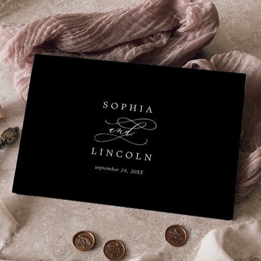 Romantische Kalligrafie | Dunkelschwarze Monogramm Gästebuch