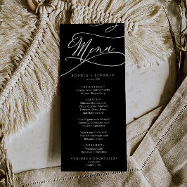 Romantische Kalligrafie | Dunkles Schwarzes Hochze Menükarte