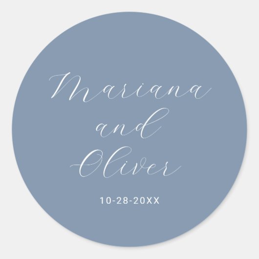 Romantische Kalligrafie Dusty Blue Umschlag Aufkle Runder Aufkleber (Vorderseite)