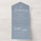 Romantische Kalligrafie Dusty Blue Wedding All In One Einladung (Innen)