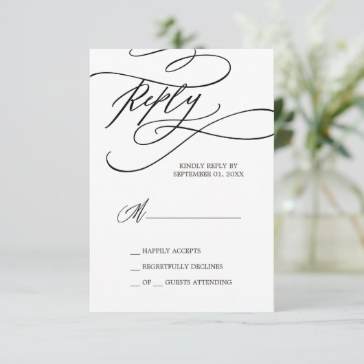 Romantische Kalligrafie | Einfache RSVP-Karte Gebl RSVP Karte (Stehend Vorderseite)