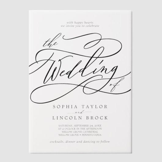 Romantische Kalligrafie Extravagant Elegante Klass Pergament Einladungen (Vorderseite)