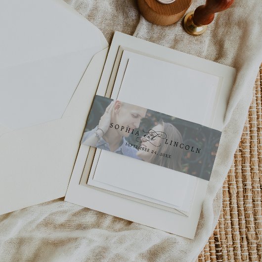 Romantische Kalligrafie-Foto Hochzeit Einladungsbanderole