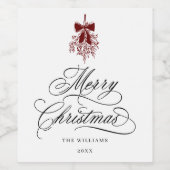 Romantische Kalligrafie Frohe Weihnachten Rot & Sc Weinetikett (Einzelnes Label)