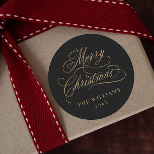 Romantische Kalligrafie Frohe Weihnachten Schwarz  Runder Aufkleber