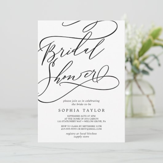 Romantische Kalligrafie | GEBLÜHT BRAUTPARTY Einladung (Stehend Vorderseite)