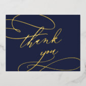 Romantische Kalligrafie Gold Foil Navy Dankeschön Folie Einladungspostkarte (Vorderseite)