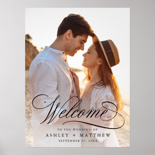 Romantische Kalligrafie Hochzeit Begrüßung Foto Ze Poster (Vorne)