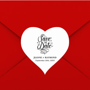 Romantische Kalligrafie Hochzeit Individuell Save Herz-Aufkleber