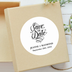 Romantische Kalligrafie Hochzeit Individuell Save Runder Aufkleber