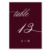 Romantische Kalligrafie Hochzeit Nummer 13, Burgun Tischnummer (Rückseite)