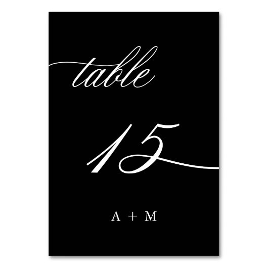 Romantische Kalligrafie Hochzeit Nummer 15, schwar Tischnummer (Rückseite)