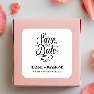 Romantische Kalligrafie Hochzeit Save the Date maß Quadratischer Aufkleber