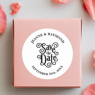 Romantische Kalligrafie Hochzeit Save the Date Runder Aufkleber