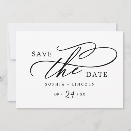 Romantische Kalligrafie | Horizontaler QR-Code Save The Date (Vorderseite)