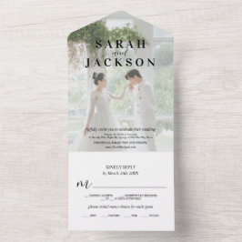 Romantische Kalligrafie-Overlay-Hochzeit All In One Einladung