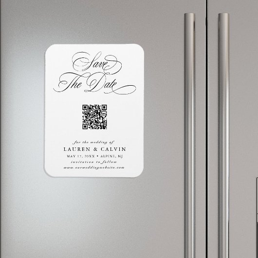 Romantische Kalligrafie QR-Code Hochzeit Speichern Magnet